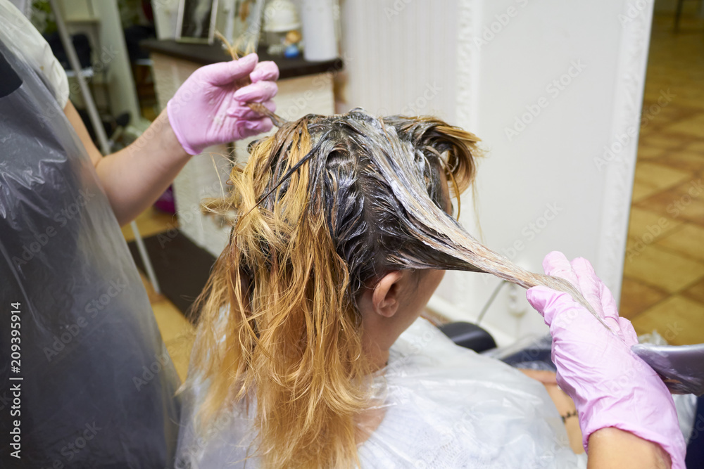 Naklejka premium .the process of dyeing female hair