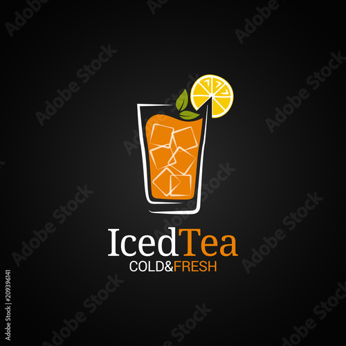 Ice tea glass logo. Cold iced tea on black background
