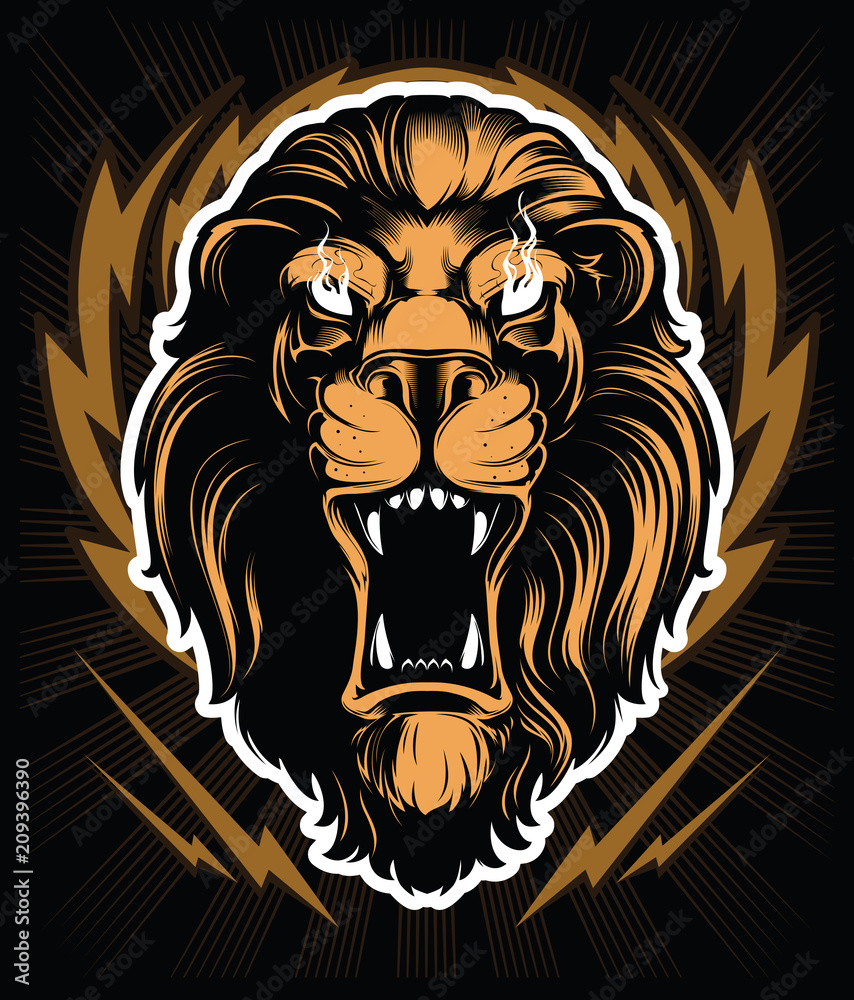 Fototapeta premium Ryczący maskotka głowa lwa, wersja kolorowa. Świetne na logo sportowe i maskotki drużyny.