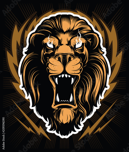 Roaring lion head mascot, colored version. Great for sports logos and team mascots. 