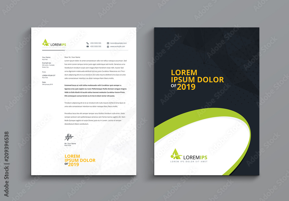 Black and White Letterhead Layout with Wave Design Stock Template