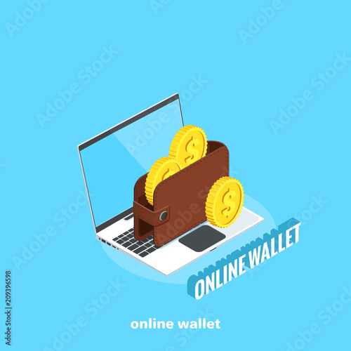 electronic wallet on laptop, isometric image