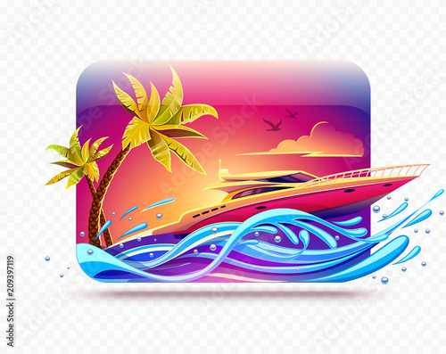 Elite luxury rest on yacht among tropical palms at hot islands