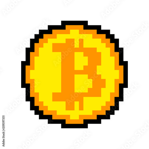 Bitcoin Pixel art isolated. crypto currency 8 bit. Cryptocurrency digital. Coin ector illustration