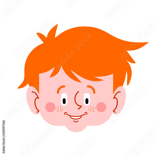 Red boy face. Red-haired child with freckles portrait. Vector illustration.