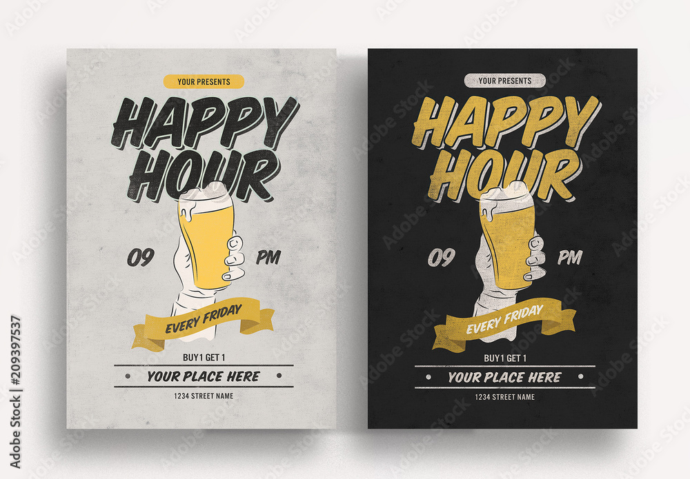Stylish Happy Hour Flyer Template