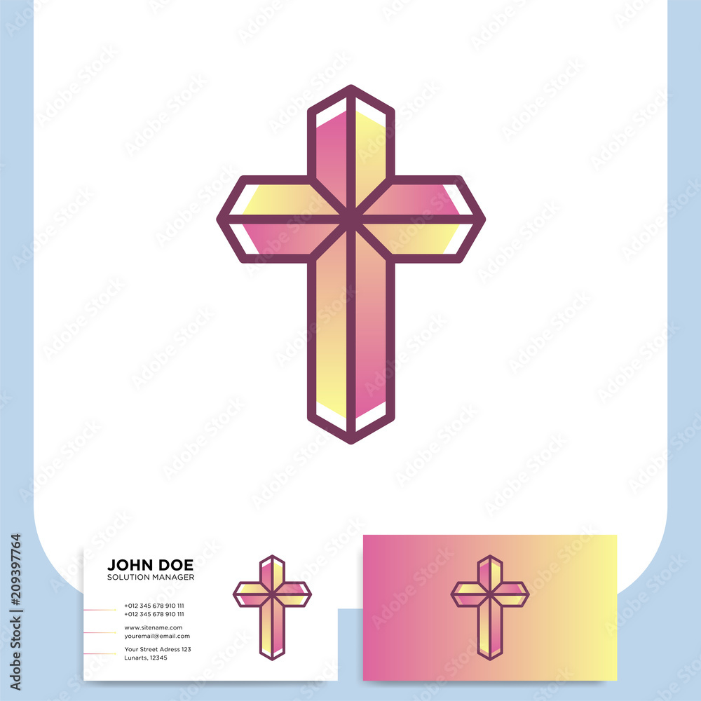 Modern church 3d cross logo. Christian symbol for baptist or lutheran denomination