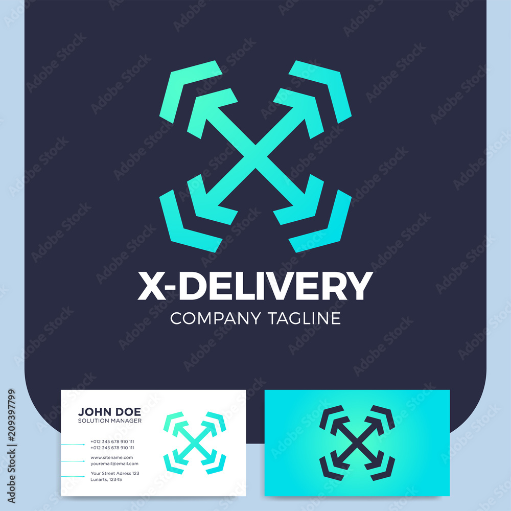 Obraz premium Logistic delivery courier transport service logo. initial letter x or money finance and internet thinks concept design.