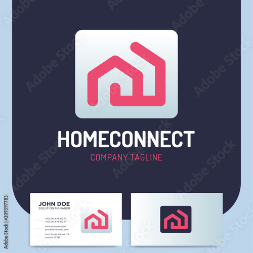 Isolated vector two line style home connect logo or building icon