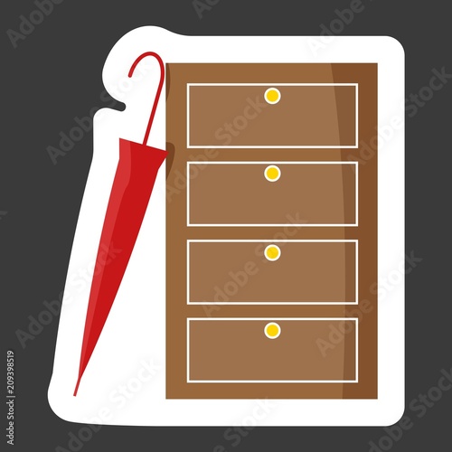 Vector image of a closed wardrobe for clothes and an umbrella. Cupboard icon. Vector  iconcolored sticker. Layers grouped for easy editing illustration.  For your design. photo