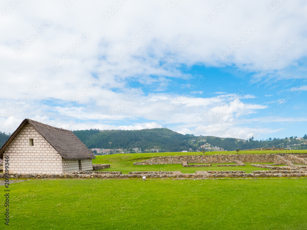 reconstruction of an Inca house in the Pumapungo archaeological park Cuenca Ecuador