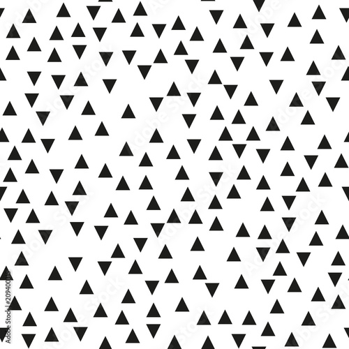 Seamless background with triangles. Modern minimalistic style. One color black on white. Geometric pattern. 