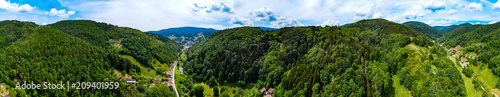 Wide aerial high resolution panoramic view of Vosges mountains, Alsace