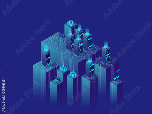 Isometric illustration concept server room data center