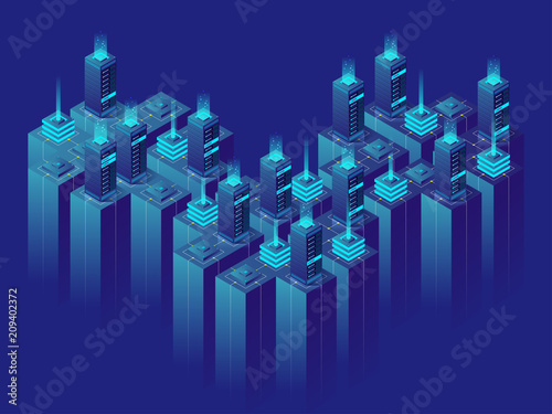 Isometric illustration concept server room data center