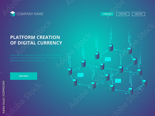 Cryptocurrency and blockchain. Platform creation of digital currency. Header for Website. Business, analytics and management.