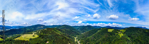 Wide aerial high resolution panoramic view of Vosges mountains, Alsace