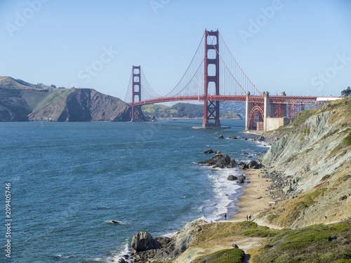 Golden Gate Bridge in San Francisco and Marshall s beach on a summer day