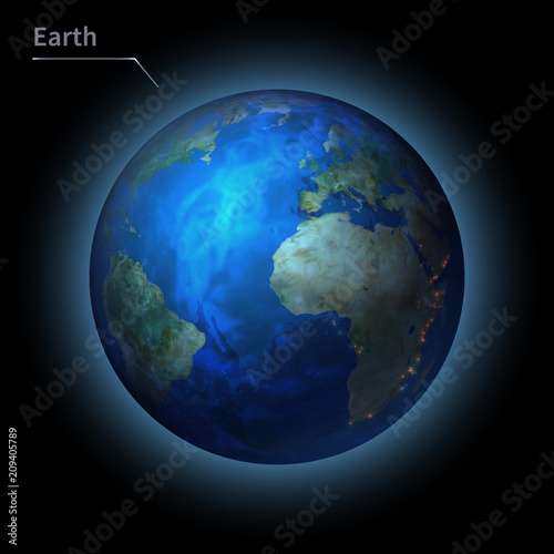 Earth realistic planet is isolated on the cosmic sky in the darkness of the galaxy. A vector illustration of astronomy and astrology