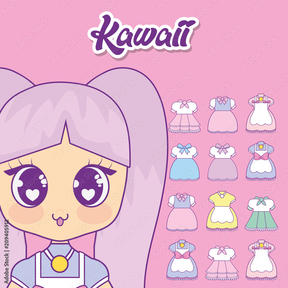 Fototapeta premium kawaii girl with set clothes vector illustration design