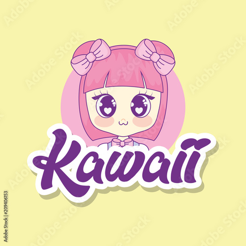 cute kawaii girl character vector illustration design