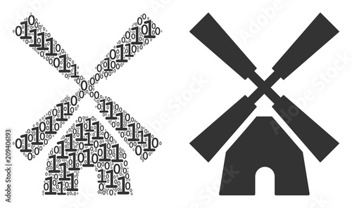 Wind mill mosaic icon of zero and null digits in different sizes. Vector digits are combined into wind mill collage design concept.