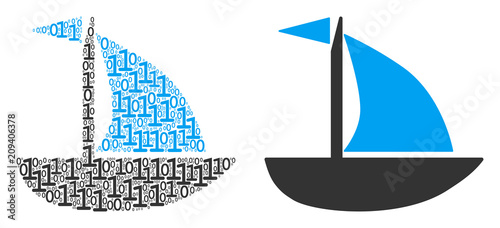 Yacht composition icon of one and zero digits in different sizes. Vector digital symbols are grouped into yacht illustration design concept.