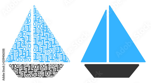 Yacht mosaic icon of zero and null digits in variable sizes. Vector digital symbols are formed into yacht mosaic design concept.