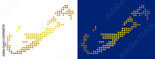 Gold dot Bermuda Island map. Vector geographic maps in luxury colors with vertical and horizontal gradients. Abstract concept of Bermuda Island map made of rhombic elements.
