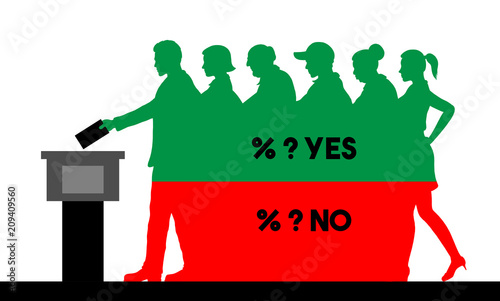 voters crowd silhouette with election results of referendum percentages