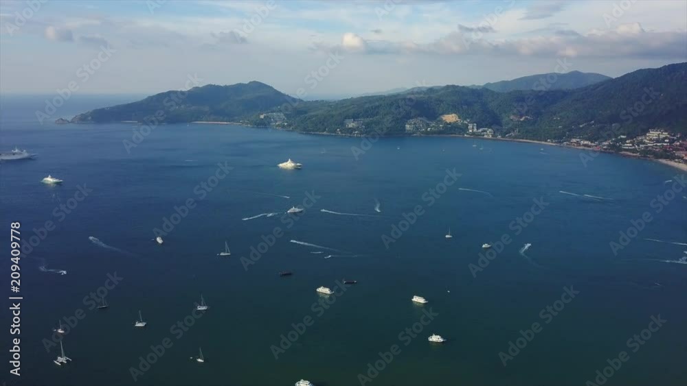 sunny day phuket island patong beach traffic lagoon aerial panorama 4k thailand

