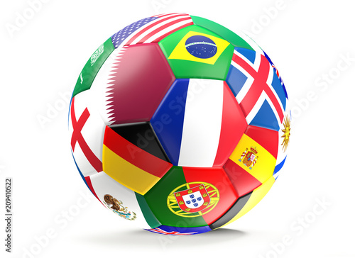 Qatar and France and more flags design soccer ball isolated 3d rendering