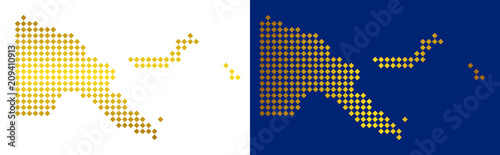 Golden rhombic Papua New Guinea map. Vector territory maps in luxury colors with vertical and horizontal gradients. Abstract composition of Papua New Guinea map made of rhombus pixels.