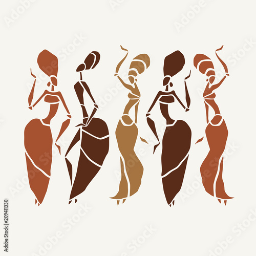 Beautiful dancers silhouette isolated on white background. Tribal women. Vector illustration