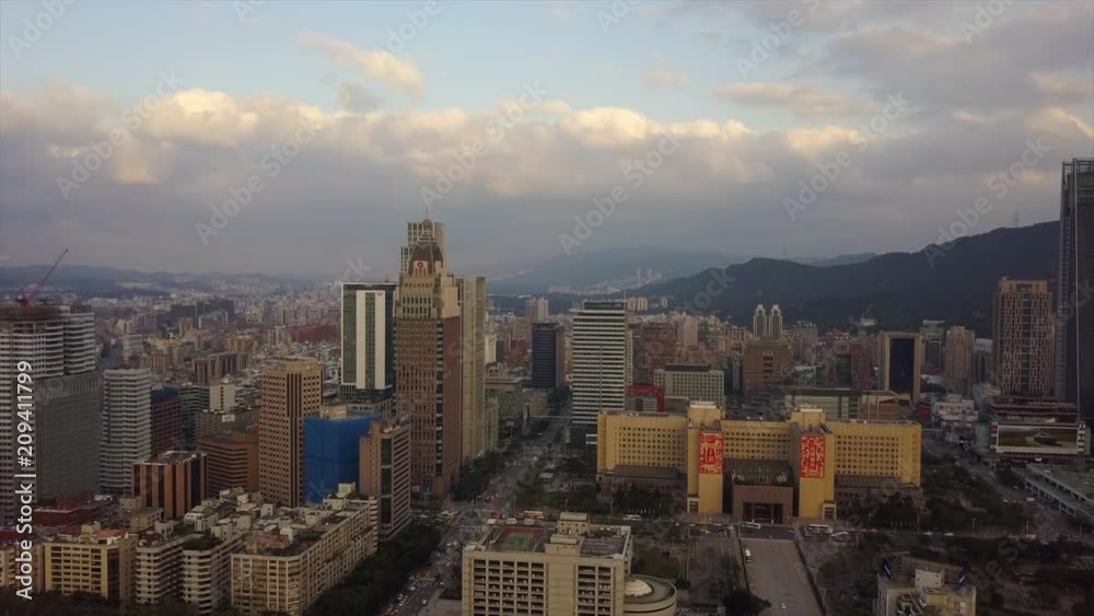 sunset time taipei cityscape center traffic streets aerial panorama 4k taiwan
