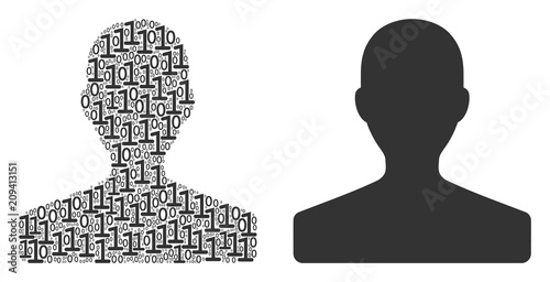 Customer composition icon of zero and null digits in random sizes. Vector digits are formed into customer mosaic design concept.
