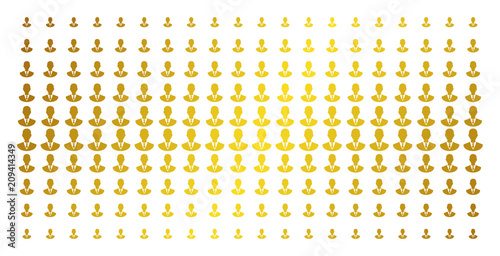 Manager icon gold halftone pattern. Vector manager objects are arranged into halftone array with inclined golden gradient. Designed for backgrounds, covers, templates and beautiful concepts.