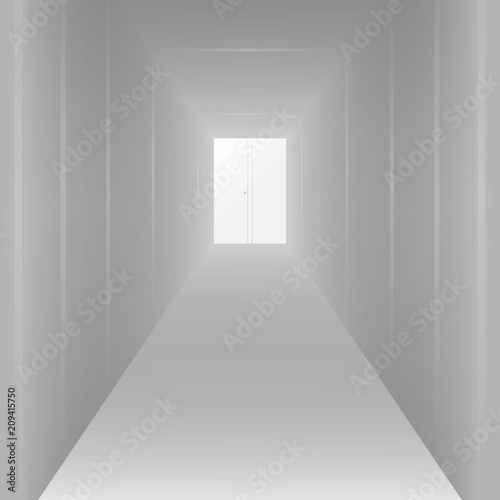 Empty long white corridor, for design. vector illustration