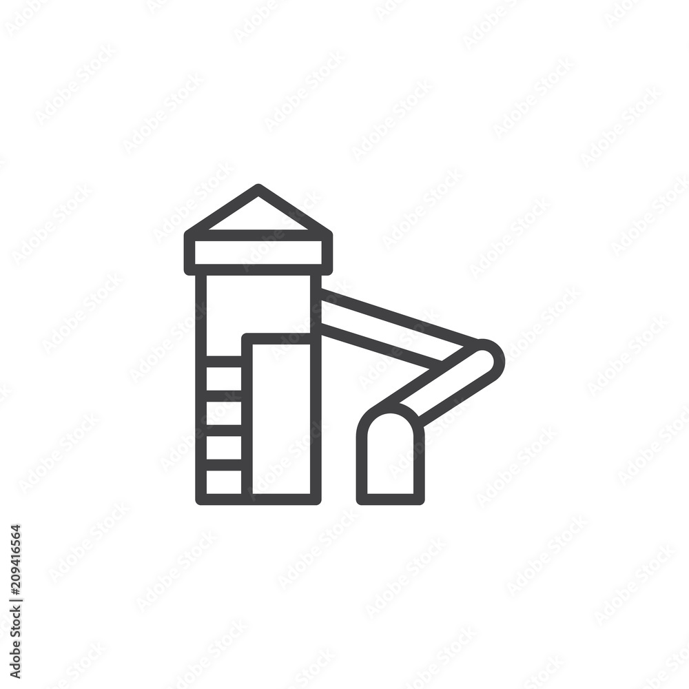 Water park Slide outline icon. linear style sign for mobile concept and web design. Aqua park slide tower simple line vector icon. Symbol, logo illustration. Pixel perfect vector graphics Water park Slide outline icon. linear style sign for mobile concept and web design. Aqua park slide tower simple line vector icon. Symbol, logo illustration. Pixel perfect vector graphics