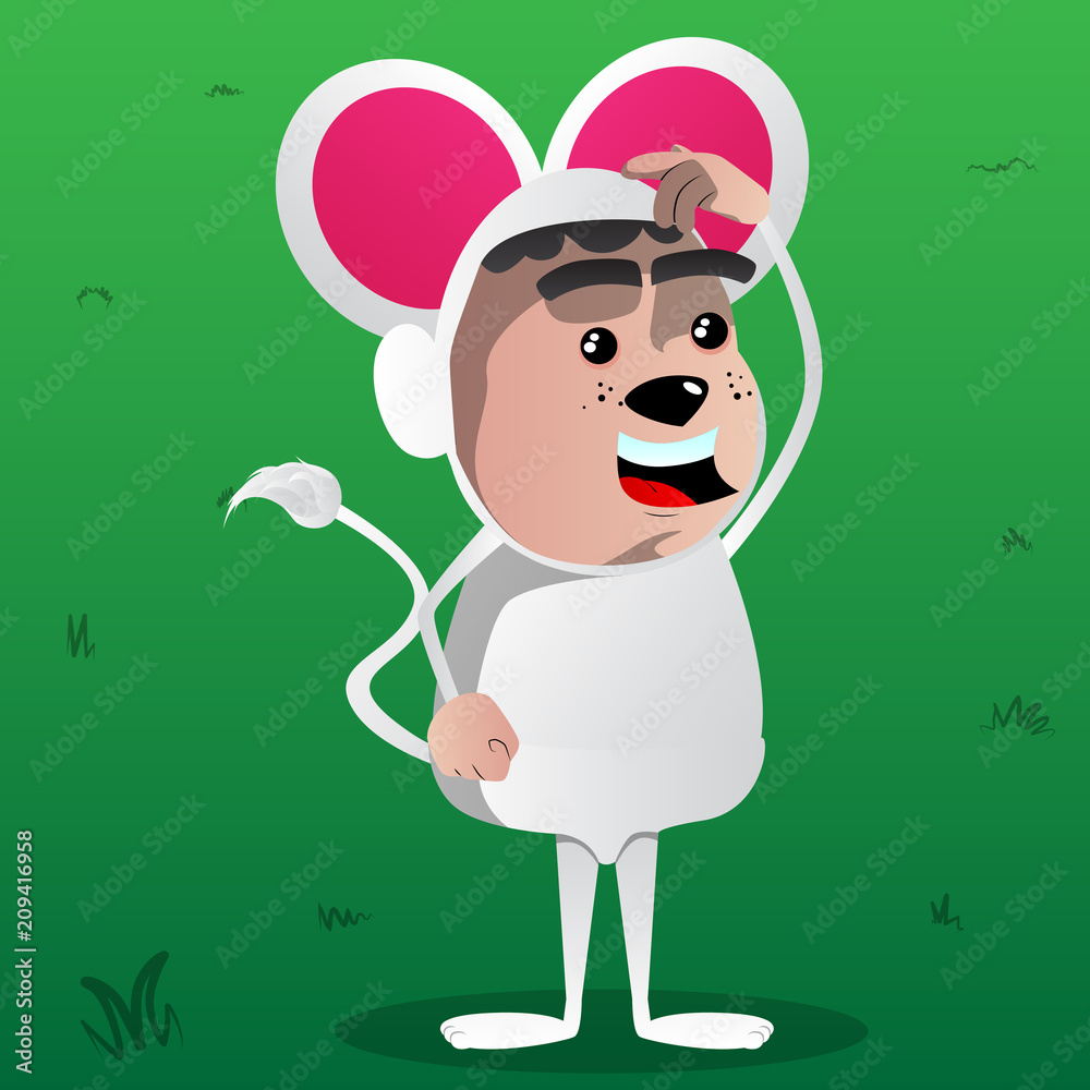 Boy dressed as mouse confused. Vector cartoon character illustration.