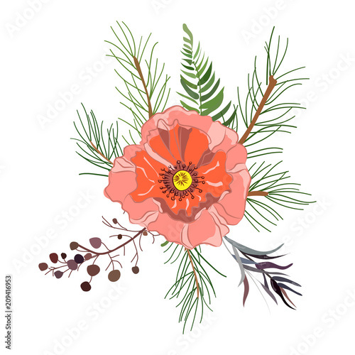 Fototapeta Naklejka Na Ścianę i Meble -  Delicate bouquet for your beloved, vector illustration for wedding and anniversary cards, banners, posters and cards.