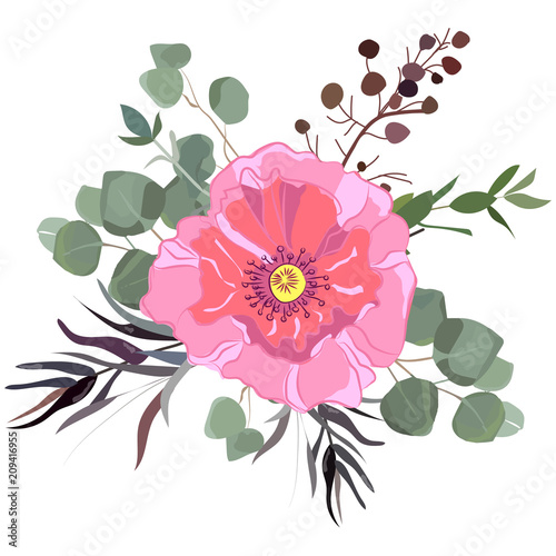 Fototapeta Naklejka Na Ścianę i Meble -  Delicate bouquet for your beloved, vector illustration for wedding and anniversary cards, banners, posters and cards.