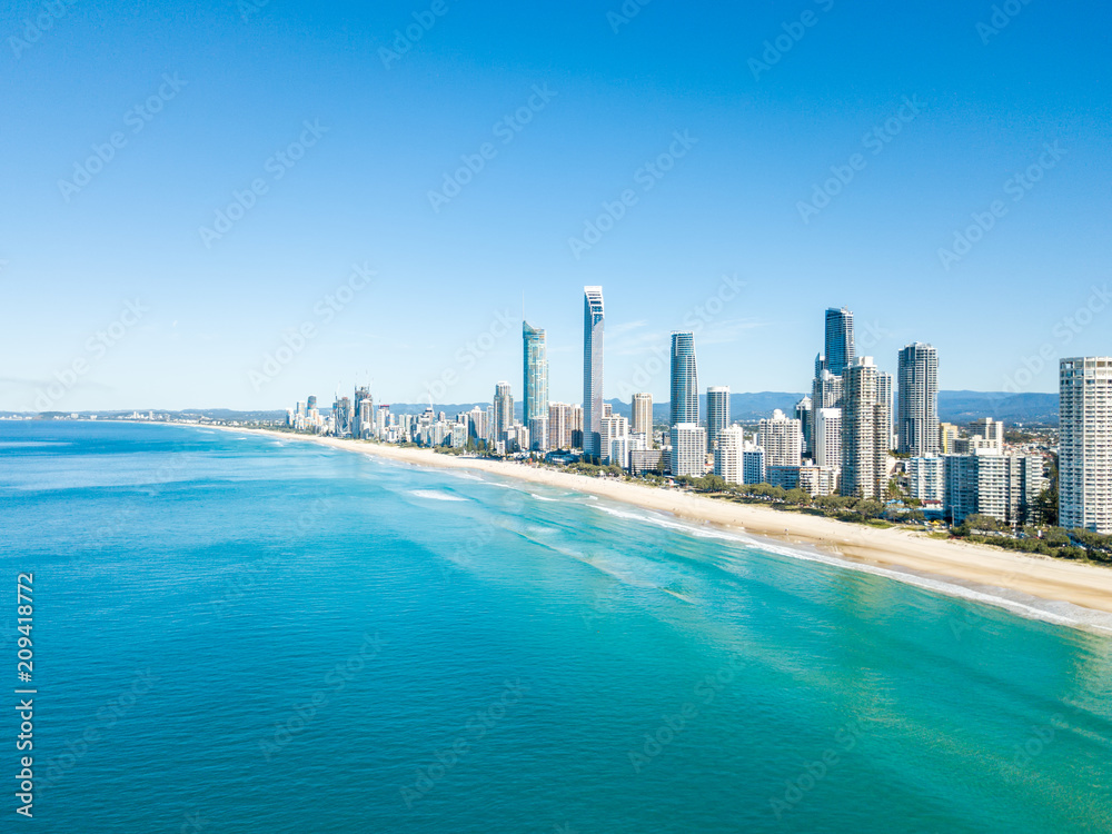 Surfers Paradise beach from an aerial perspective On the Gold Coast in Australia