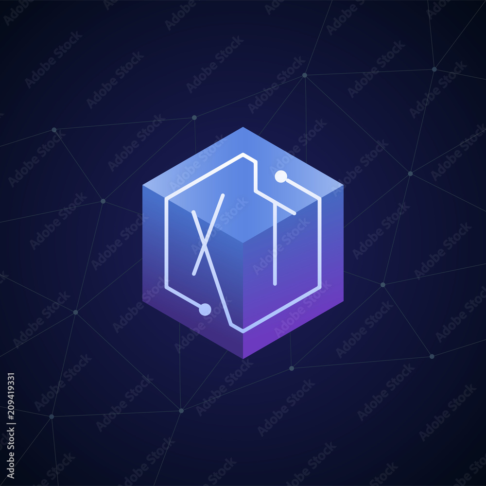 Initial letter XT, block chain, looping mono line circuit letter on hexagon cube logo, blue magenta gradient color on black blue network background Initial letter XT, block chain, looping mono line circuit letter on hexagon cube logo, blue magenta gradient color on black blue network background