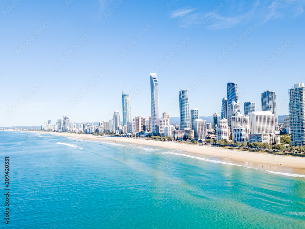 Surfers Paradise beach from an aerial perspective On the Gold Coast in Australia Surfers Paradise beach from an aerial perspective On the Gold Coast in Australia