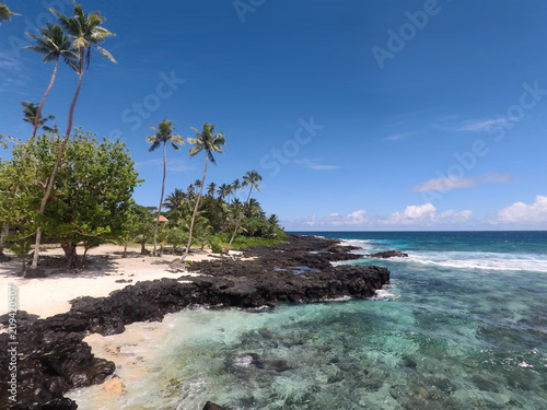 Idyllic beach with sand and rocks at Lefaga, Matautu, Upolu Island, Samoa, South Pacific