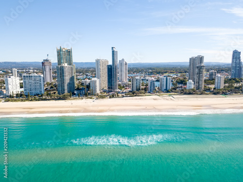 Surfers Paradise beach from an aerial perspective On the Gold Coast in Australia © Darren