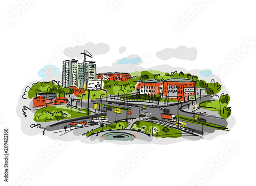 Sketch of traffic road in city for your design