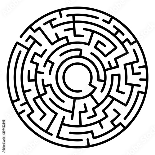 Maze circle. Labyrinth. Maze symbol. Isolated on white backgroun