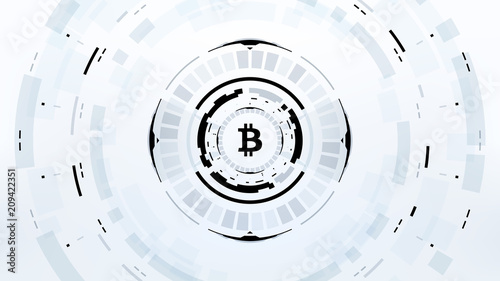 Bitcoin cryprocurrency futuristic vector illustration for background, HUD, graphical user interface, banner, business and finance infographics and more. Worldwide digital money blockchain system